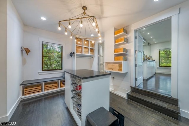 60 Fernwood Rd, Summit City, NJ 07901 - kitchen with a chandelier, dark wood-type flooring, healthy amount of natural light, baseboards, and recessed lighting