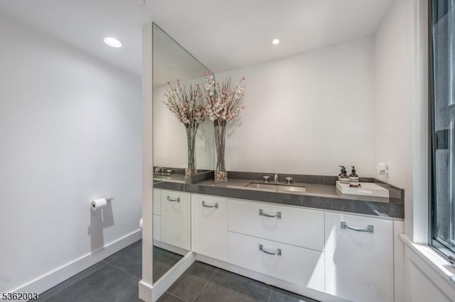 60 Fernwood Rd, Summit City, NJ 07901 - bathroom featuring vanity, recessed lighting, tile patterned floors, and baseboards