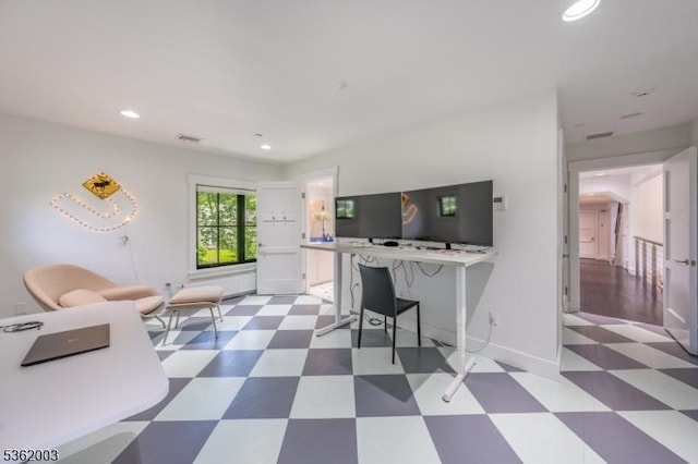 60 Fernwood Rd, Summit City, NJ 07901 - living room featuring tile patterned floors, recessed lighting, a desk, and baseboards