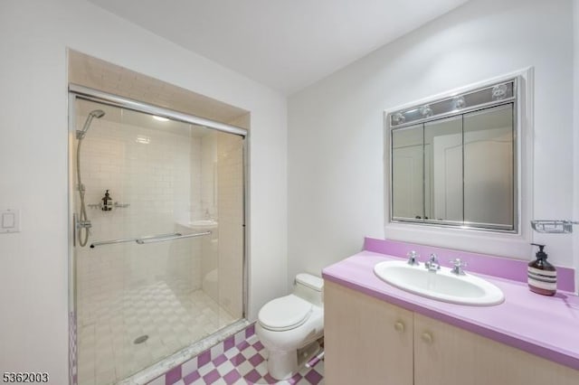 60 Fernwood Rd, Summit City, NJ 07901 - full bathroom featuring toilet, a stall shower, vanity, and tile patterned floors