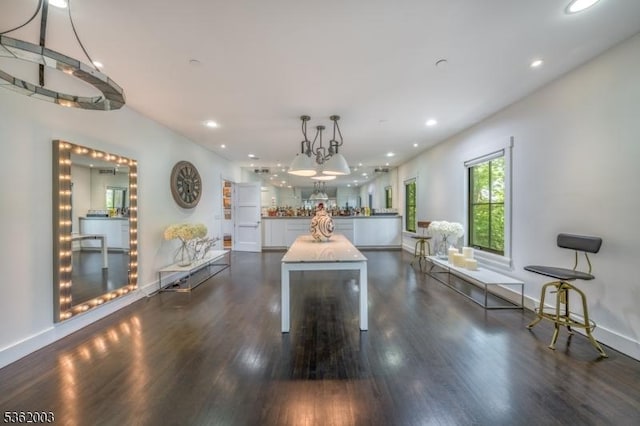 60 Fernwood Rd, Summit City, NJ 07901 - dining area with dark wood finished floors, baseboards, recessed lighting, and a chandelier