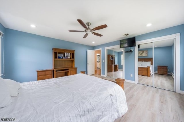5 Mariner Dr, Randolph Twp, NJ 07869 - bedroom with light wood finished floors, recessed lighting, baseboards, and a ceiling fan