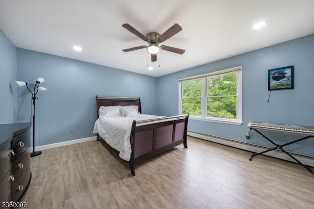 5 Mariner Dr, Randolph Twp, NJ 07869 - bedroom with wood finished floors, baseboards, recessed lighting, a baseboard radiator, and a ceiling fan