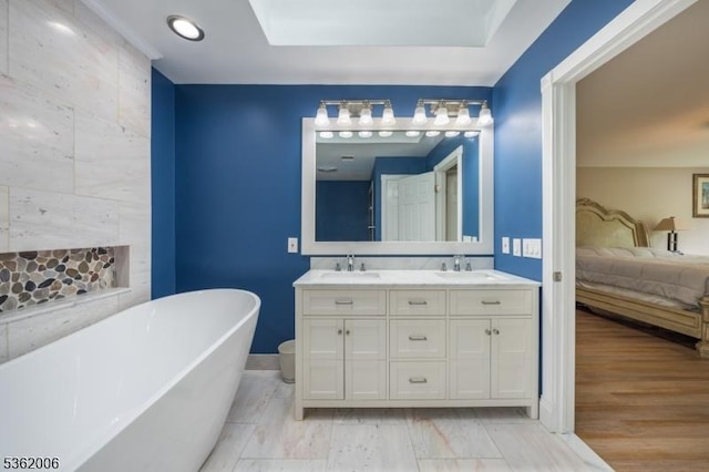 5 Mariner Dr, Randolph Twp, NJ 07869 - ensuite bathroom with a freestanding bath, double vanity, and baseboards