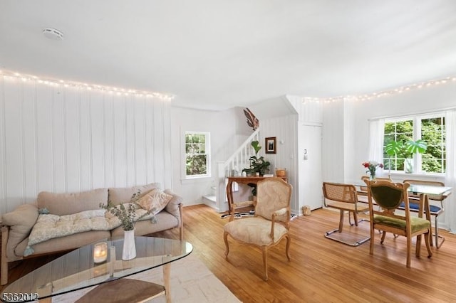 902 Mount Benevolence Rd, Stillwater Twp, NJ 07860 - living area featuring stairway, healthy amount of natural light, and light wood-type flooring