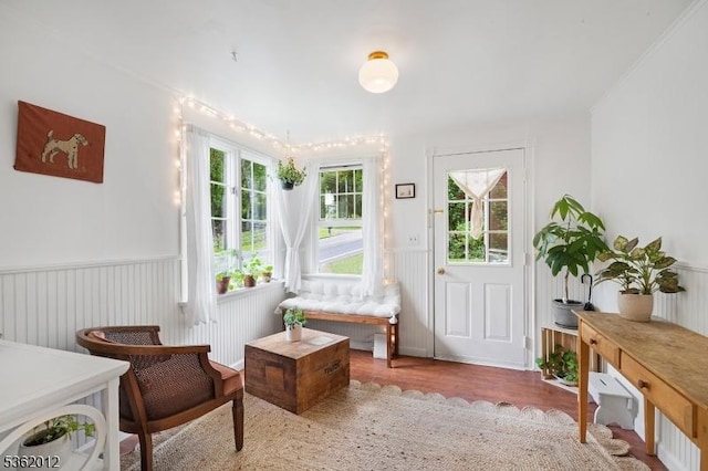 902 Mount Benevolence Rd, Stillwater Twp, NJ 07860 - living area featuring plenty of natural light, wainscoting, and wood finished floors