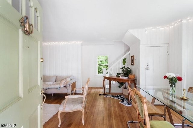 902 Mount Benevolence Rd, Stillwater Twp, NJ 07860 - dining area with wood-type flooring and stairway