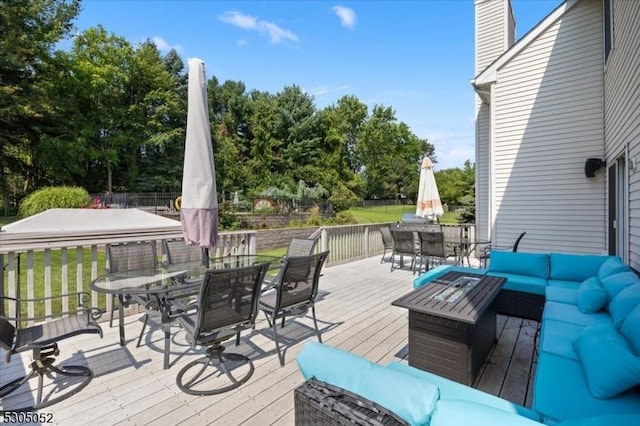 14 Barn Swallow Ct, Greenwich Twp, NJ 08886 - deck featuring outdoor dining space, an outdoor hangout area, and view of scattered trees