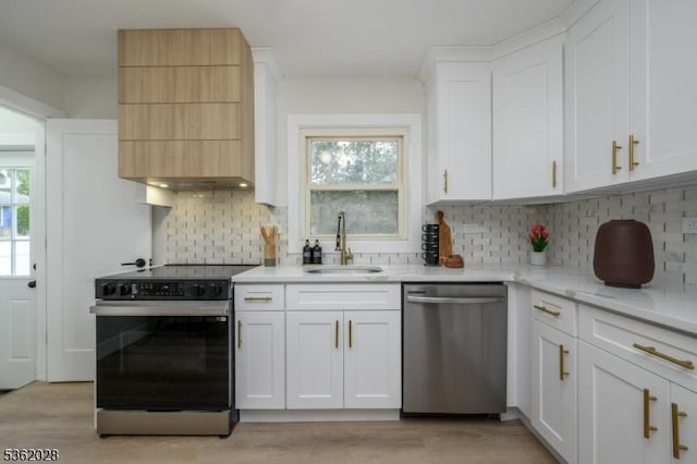 144 Elm St, Rockaway Twp, NJ 07801 - kitchen featuring dishwasher, range with electric stovetop, a sink, white cabinets, and healthy amount of natural light