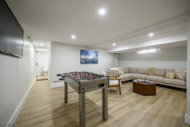 144 Elm St, Rockaway Twp, NJ 07801 - playroom with light wood-style flooring, recessed lighting, and baseboards