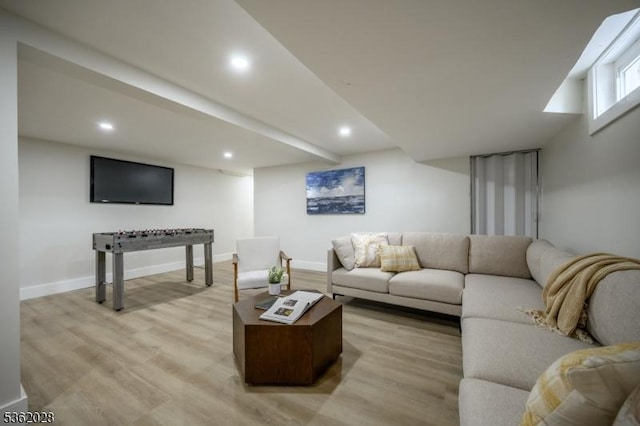 144 Elm St, Rockaway Twp, NJ 07801 - living area featuring light wood-style flooring, recessed lighting, and baseboards