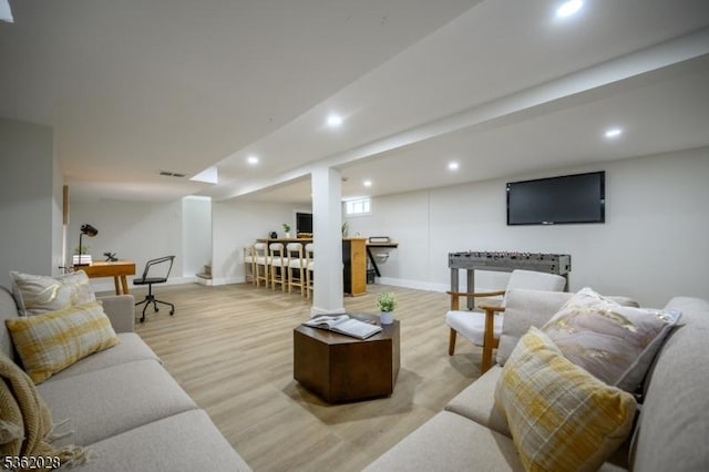 144 Elm St, Rockaway Twp, NJ 07801 - living area with recessed lighting, baseboards, and light wood-style floors