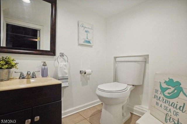 67 Parsippany Rd, Hanover Twp, NJ 07981 - half bath with toilet, vanity, tile patterned floors, and baseboards