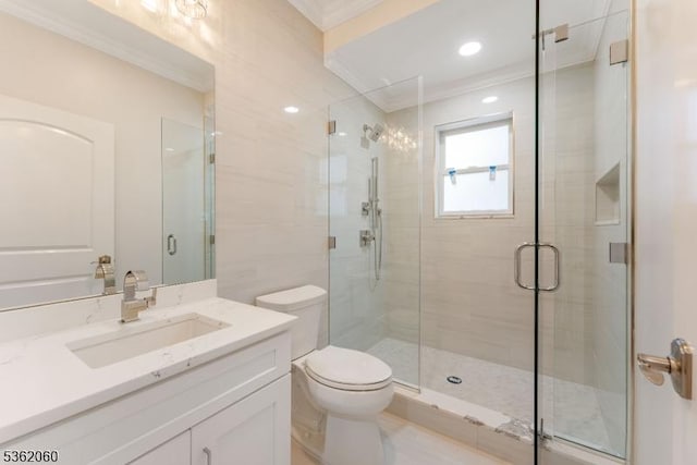 1537 Franklin St, Clark Twp, NJ 07066 - full bath with ornamental molding, toilet, vanity, and a shower stall