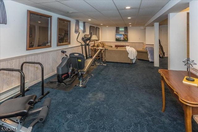 31 Winay Ter, Washington Twp, NJ 07853 - workout area with carpet, wainscoting, a paneled ceiling, and recessed lighting