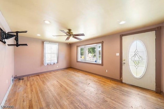 1236 Mayfair Dr, Rahway City, NJ 07065 - entryway with light wood-style flooring, a ceiling fan, baseboards, and recessed lighting