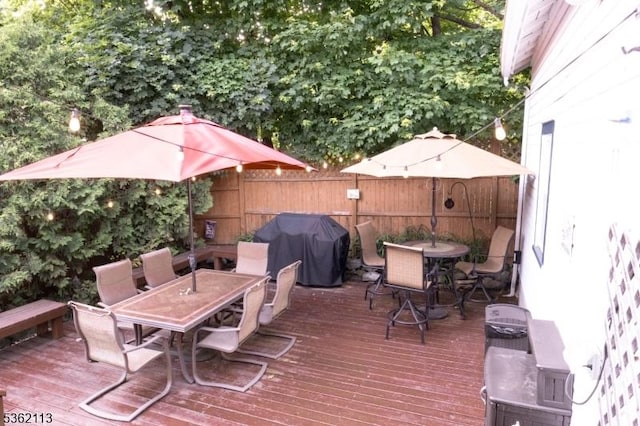 24 Ryerson Ave, Newton Town, NJ 07860 - view of patio with outdoor dining area, a wooden deck, and a grill