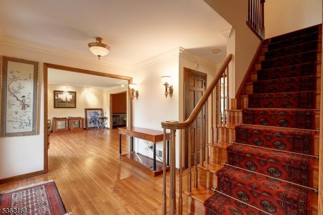 1 Willow Brook Ln, Clinton Twp, NJ 08801 - stairway with wood finished floors and ornamental molding