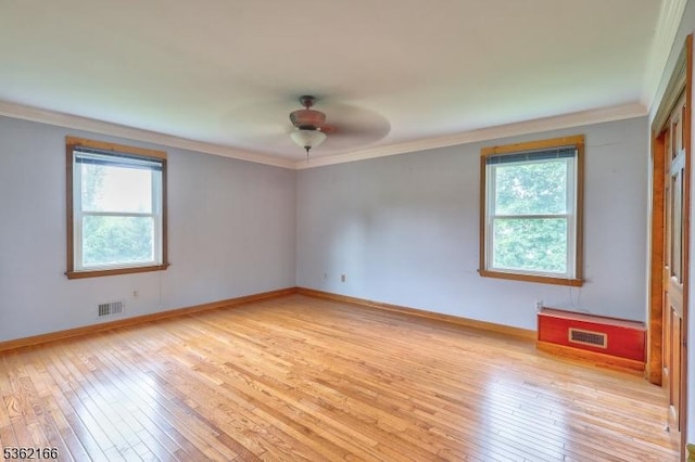 1 Willow Brook Ln, Clinton Twp, NJ 08801 - empty room with ornamental molding, light wood-style flooring, and ceiling fan