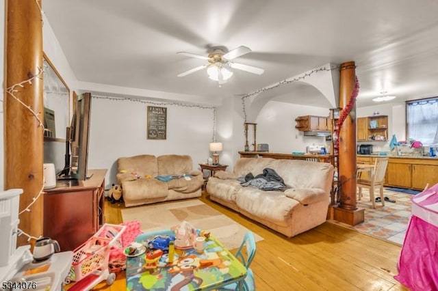 192 Market St, Belvidere Twp, NJ 07823 - living room with ceiling fan and light wood-type flooring