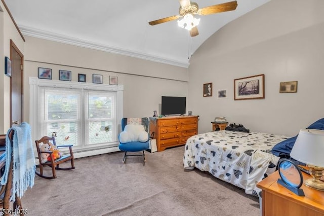 192 Market St, Belvidere Twp, NJ 07823 - bedroom with carpet flooring, lofted ceiling, ornamental molding, and a ceiling fan
