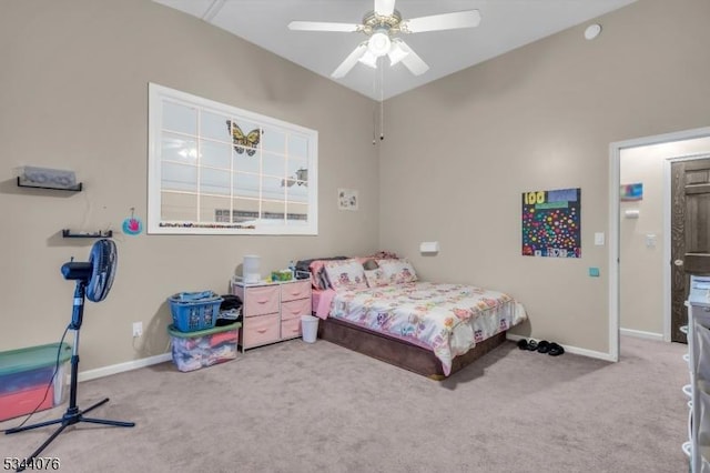 192 Market St, Belvidere Twp, NJ 07823 - bedroom with carpet floors, baseboards, ceiling fan, and vaulted ceiling