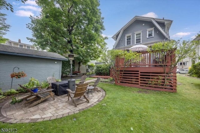 136 Pershing Ave, Nutley Twp, NJ 07110 - view of grassy yard featuring a patio area and a wooden deck