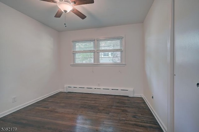 457 Central Ave, New Providence Boro, NJ 07974 - empty room featuring baseboard heating, a ceiling fan, dark wood finished floors, and baseboards