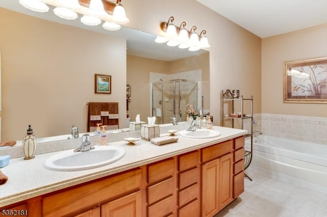 24 Quartz Way, Woodland Park, NJ 07424 - full bath with a shower stall, a bath, double vanity, and tile patterned floors