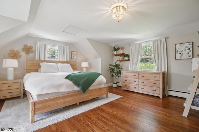 11 Western Blvd, Long Hill Twp, NJ 07933 - bedroom with lofted ceiling, wood finished floors, attic access, and baseboard heating