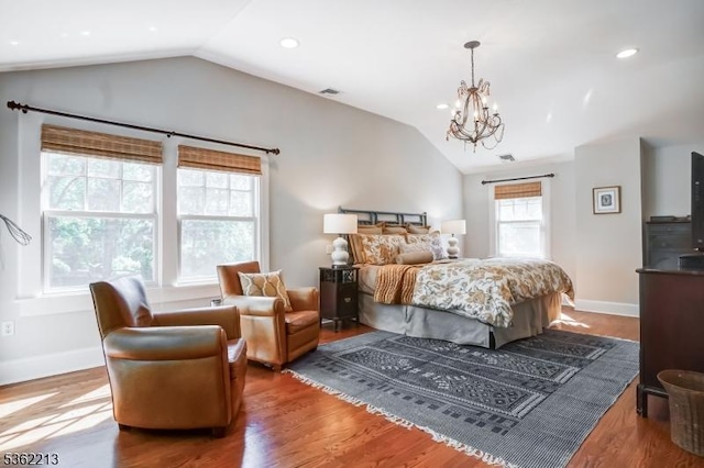 89 Maple St, Millburn Twp, NJ 07041 - bedroom with vaulted ceiling, a chandelier, wood finished floors, baseboards, and recessed lighting