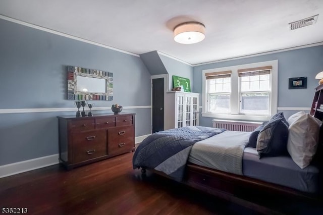 89 Maple St, Millburn Twp, NJ 07041 - bedroom featuring radiator, dark wood-type flooring, ornamental molding, and baseboards