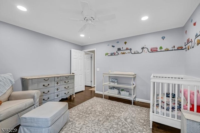 48 Kahdena Rd, Morris Twp, NJ 07960 - bedroom with wood finished floors, recessed lighting, a ceiling fan, and baseboards