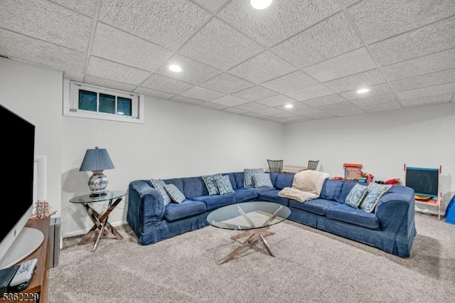48 Kahdena Rd, Morris Twp, NJ 07960 - carpeted living room with recessed lighting and a paneled ceiling