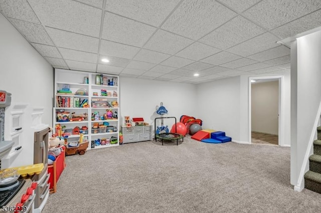 48 Kahdena Rd, Morris Twp, NJ 07960 - playroom with carpet floors, a paneled ceiling, and recessed lighting