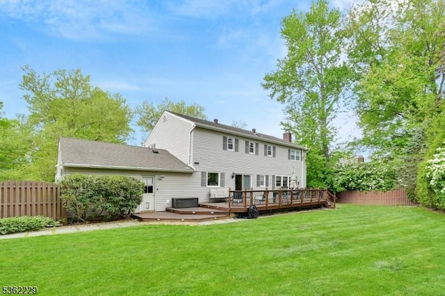 48 Kahdena Rd, Morris Twp, NJ 07960 - rear view of property with a chimney and a wooden deck