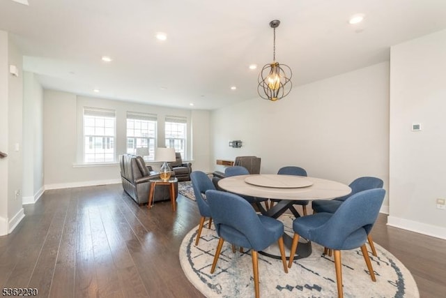 9 Mccluskey Pl, Morris Plains Boro, NJ 07950 - dining area featuring baseboards, dark wood-type flooring, recessed lighting, and a chandelier