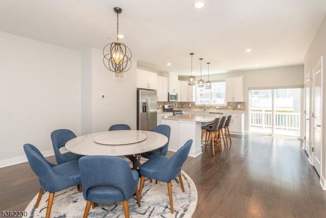 9 Mccluskey Pl, Morris Plains Boro, NJ 07950 - dining space with recessed lighting, dark wood-style flooring, baseboards, and a chandelier