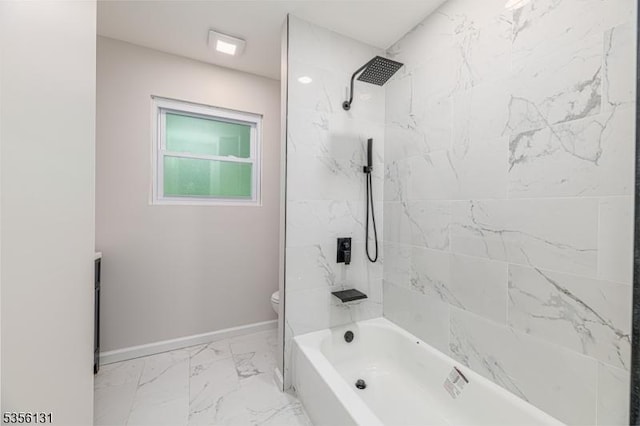 10 Maple Dr, Vernon Twp, NJ 07461 - full bathroom featuring marble look tiles, toilet, shower / tub combination, and baseboards