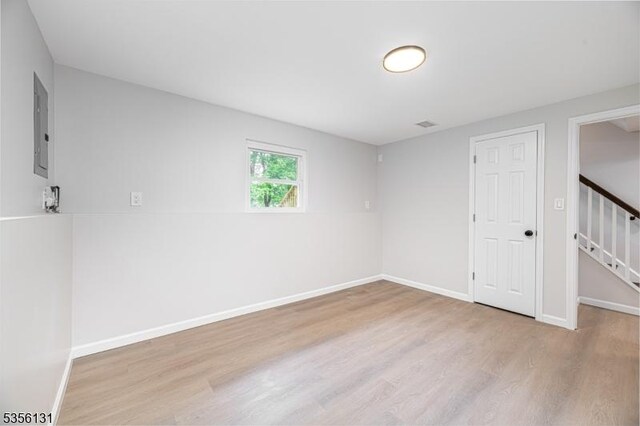 10 Maple Dr, Vernon Twp, NJ 07461 - spare room featuring wood finished floors, electric panel, baseboards, and stairway