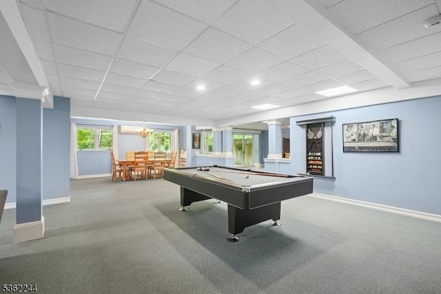 25 Hook Mountain Dr, Clinton Twp, NJ 08801 - game room with baseboards, billiards, carpet, recessed lighting, and ornate columns