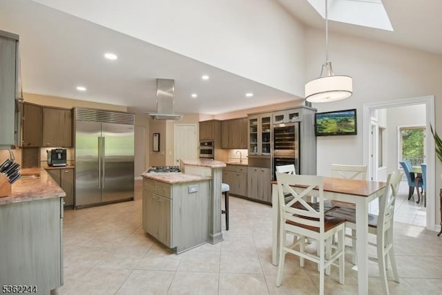 25 Hook Mountain Dr, Clinton Twp, NJ 08801 - kitchen featuring stainless steel appliances, beverage cooler, a sink, recessed lighting, and light tile patterned flooring
