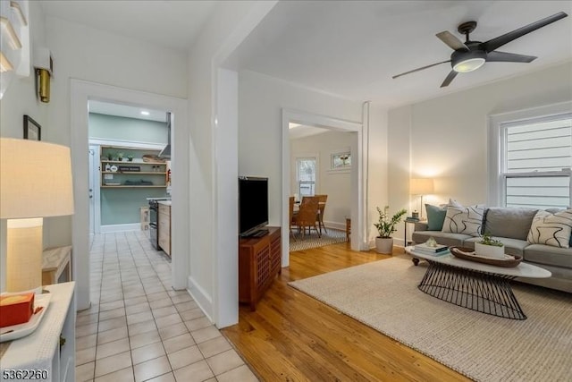 179 W Fairview Ave, South Orange Village Twp, NJ 07079 - living area with light wood-type flooring and ceiling fan