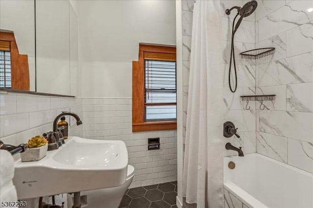 179 W Fairview Ave, South Orange Village Twp, NJ 07079 - full bath featuring tile walls, shower / tub combo, and tile patterned flooring