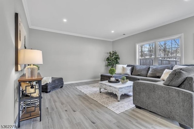 28 Kenmore Rd, Edison Twp, NJ 08817 - living area with light wood-style flooring, crown molding, recessed lighting, and baseboards
