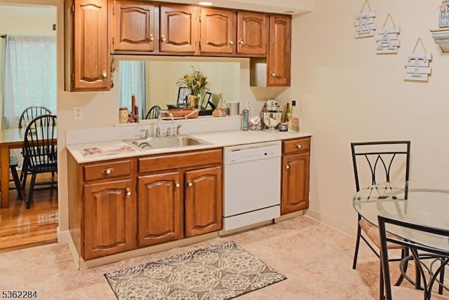 9B Foxwood Dr Unit B, Morris Plains Boro, NJ 07950 - kitchen featuring white dishwasher, a sink, light countertops, and brown cabinets