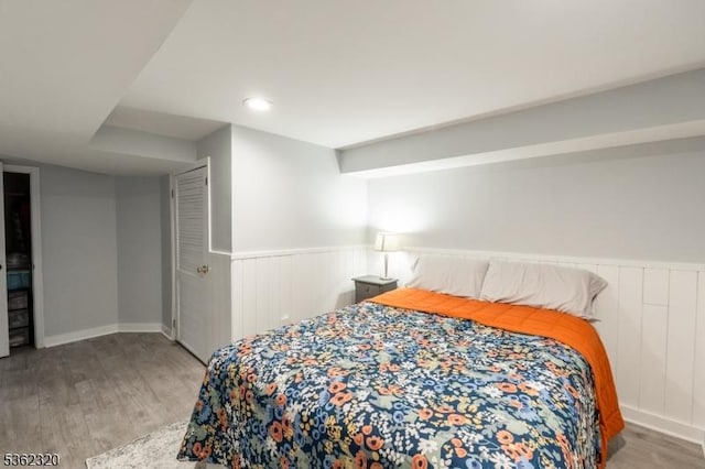41 Wilkinson Rd, Randolph Twp, NJ 07869 - bedroom with wood finished floors, a wainscoted wall, and recessed lighting