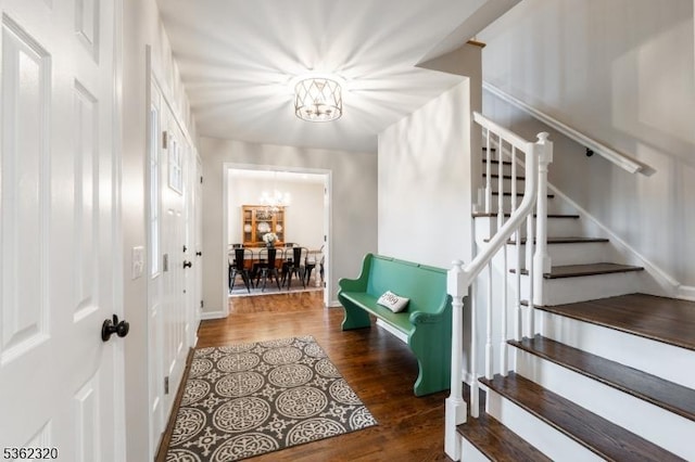41 Wilkinson Rd, Randolph Twp, NJ 07869 - foyer entrance featuring a chandelier, stairway, and wood finished floors