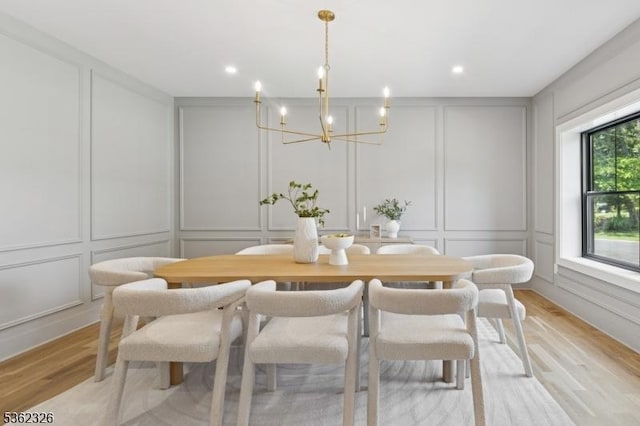121 Culberson Rd, Bernards Twp, NJ 07920 - dining room featuring a decorative wall, a chandelier, light wood-style flooring, and recessed lighting