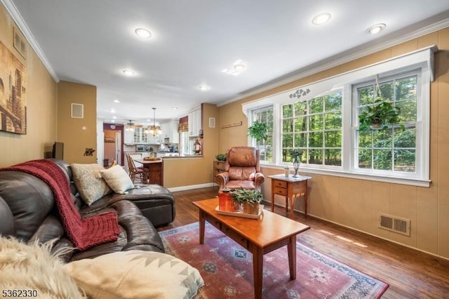 18 Wilderness Trl, Warren Twp, NJ 07059 - living room featuring ornamental molding, wood finished floors, healthy amount of natural light, baseboards, and recessed lighting